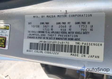 2009 Mazda 3 I from USA, damaged, VIN JM1BK32F691248170